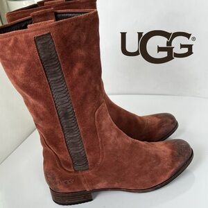 UGG Anissa Brown Suede Leather Women's Bohemian Mid Calf Boots Size 9.5